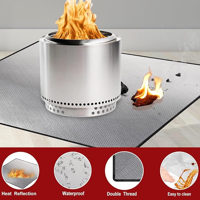 DocSafe 40 x 40 inches Square Fire Pit Mat,4-Layer Fireproof Under Grill Mat Heat Insulated Indoor Fireplace Pad Protector for Deck,Patios,Grass,BBQ Smoker, Portable Reusable Oil-Proof and Waterproof