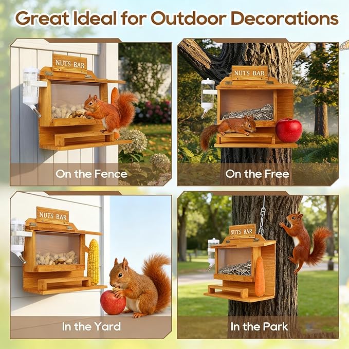 Nut Bar Squirrel Feeder, Squirrel Feeders for Outside, Squirrel Picnic Table Peanut Corn Cob Feeder, Wooden Squirrel Picnic Table Feeder for Corn Peanut, Chipmunk Feeder Box