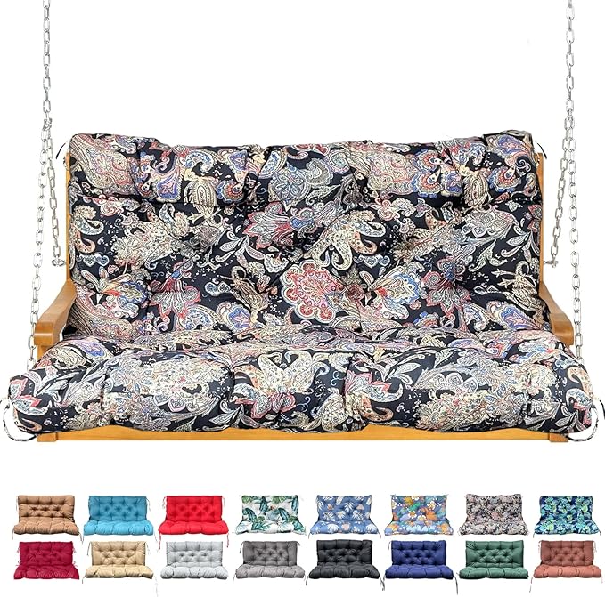 Porch Swing Cushion with Backrest,Waterproof Bench Cushion for Outdoor Furniture,2-3 Seater Replacement Thickened Swing Cushion with Ties,Patio,Outdoor,Backyard and Garden (Vintage Paisley,47x40")