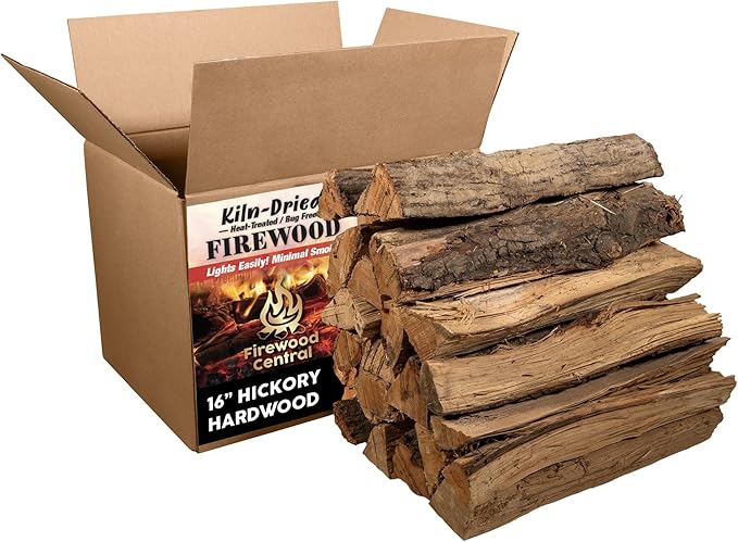 Kiln-Dried PA Hickory – 16” Splits (Approx. 38 lb) – Long Burn, Smoking Wood for Cooking, Grills & Fire Pits – Easy Light, Low Smoke, USA-Sourced