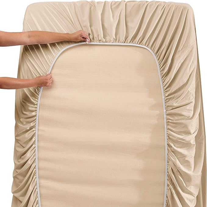 Clara Clark Fitted Sheet, Extra Deep Pocket Fits Deep Mattress, Luxury Soft Fitted Sheet Only, Full - Extra Deep Cream Beige