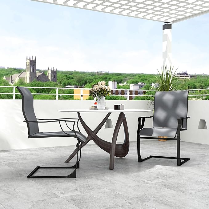 Outsunny Patio Dining Chairs Set of 2, Outdoor C Spring Dining Chairs Set w/High Back, Armrest, Breathable Fabric & Metal Frame, Heavy Duty Outdoor Chairs for Backyard, Deck, 256LBS, Light Gray