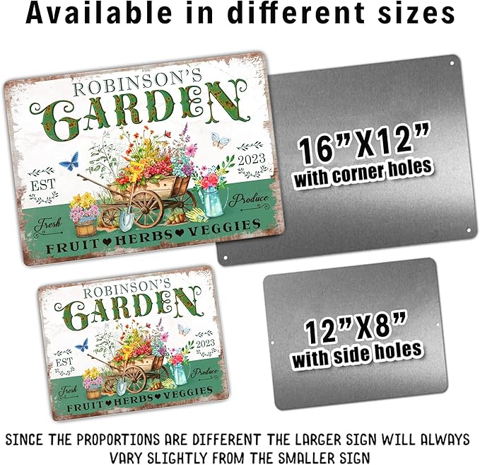 Custom Metal Signs with Name Made in USA Personalized Vintage Garden Sign Waterproof Vintage Decorative Metal Print for Wall Decor Customized Home Garden Ideas Gifts Artwork Prints for Yard Ourdoor