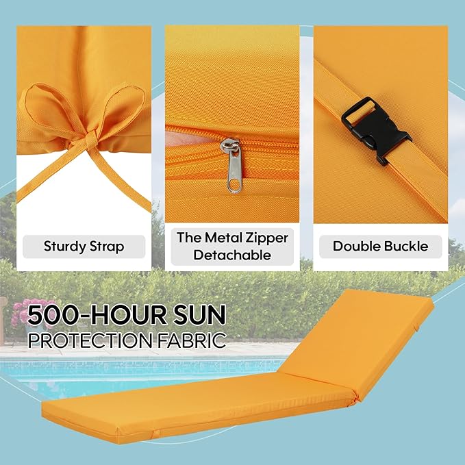 Only choice Outdoor Chaise Lounge Cushion Set of 2, 75" x 24" Lounge Chair Cushion Water-Resistant & Fade-Resistant for Lawn, Pool, Replacement Seat Cushion for Patio (Yellow)