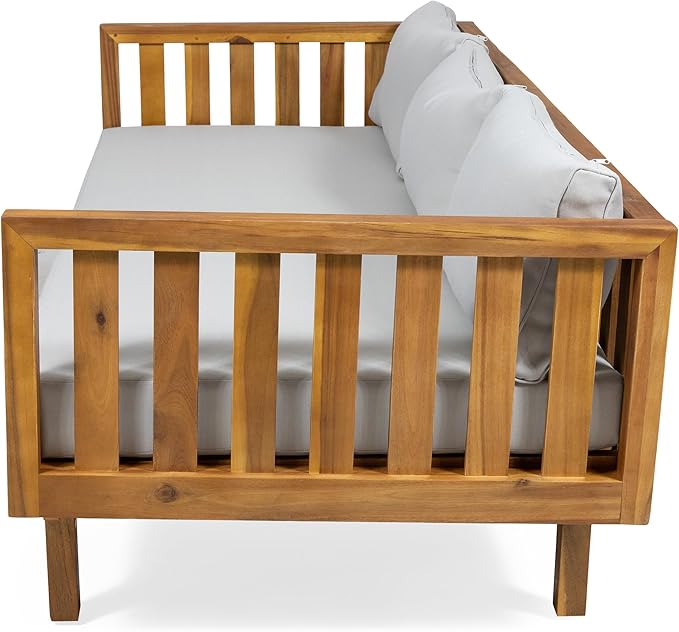 LUMISOL Outdoor Acacia Wood Daybed, Patio 3-Seater Sofa with Water-Resistant Cushions, Patio Outdoor Daybed with Slatted Armrests & Wood Legs for Backyard, Deck, Poolside, Teak