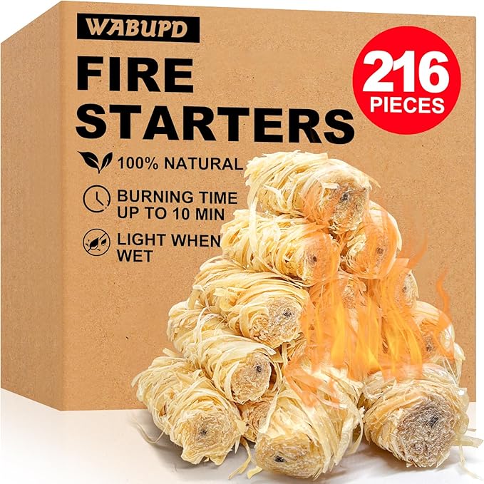 216 Natural Fire Starter - for fireplaces, Camping Campfires, Pizza ovens, fire pits, and Grills. This Product Does not Contain self-Heating Capabilities and Requires an External igni