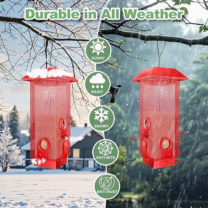 Squirrel Proof Bird Feeder, 2.5LB Heavy-Duty Metal Wild Bird Feeder with Weight-Activated Spring, Weatherproof Outdoor Hanging Birdfeeders for Cardinals, Blue Jays, Finches
