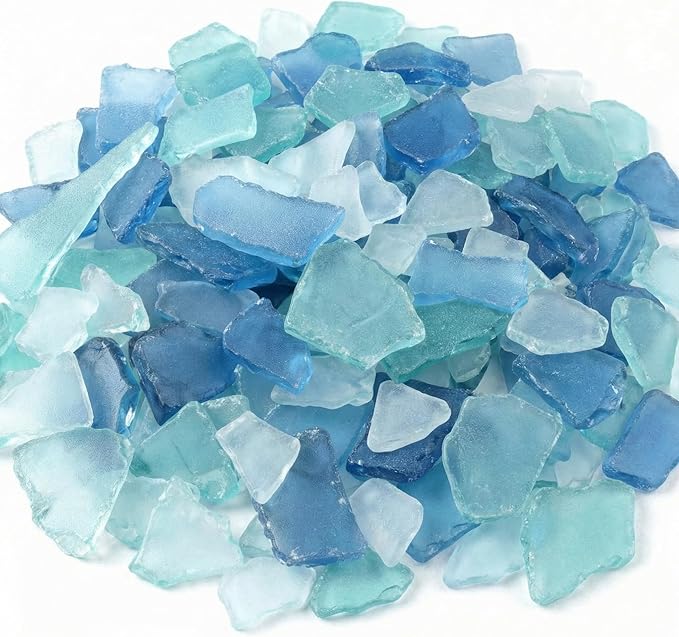 Jetec 25 oz Sea Glass for Crafts Pieces Decor Flat Frosted Sea Glass Vase Filler Crushed for Beach Wedding Party Decor Home Aquarium DIY Craft Supplies(Blue, White, Green)