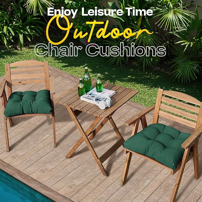 MAGIC ELEPHANT Outdoor Chair Cushions Set of 2, Memory Foam Seat Cushion Pads for Wicker Chair and Patio Furniture, 19 x 19 Inches (Green)