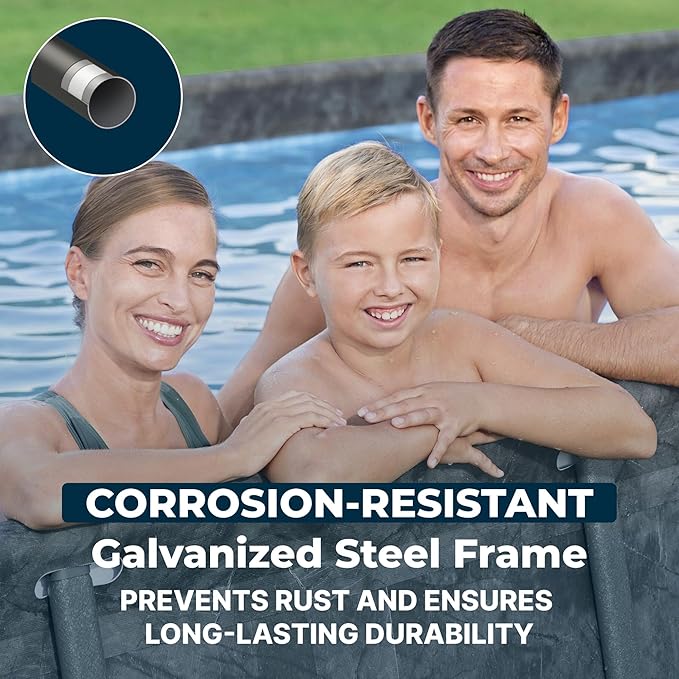 Bestway APX 365 18' x 9' x 52" Above Ground Pool, Rectangular Metal Frame Outdoor Swimming Pool Set with Sand Filter Pump, Ladder, and Cover, Dark Marble