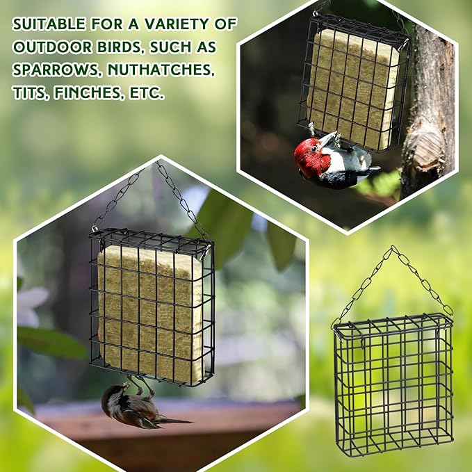 Zhehao 12 Pcs Suet Bird Feeders Outdoor, Hanging Wild Bird Feeder with Single Cake Capacity, Weatherproof Metal Suet Feeder for Garden Yard Outside Decoration, Easy to Clean & Hang (Black)