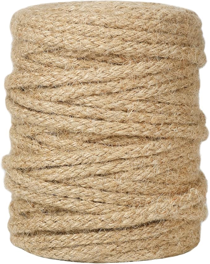 Tenn Well 5mm Jute Twine, 100 Feet Braided Natural Rope, Thick Twine for Crafts, Gift Wrapping, Gardening, Cat Tower Repair, Macrame Jute Cord