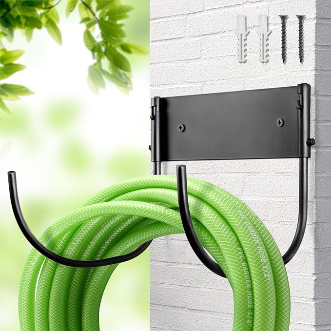 Heavy Duty Wall-Mount Hose Holder: 1Pc Foldable Rustproof Outdoor Water Hose Hanger 150ft for Garden/Yard/Fence/Patio with 120LB Capacity