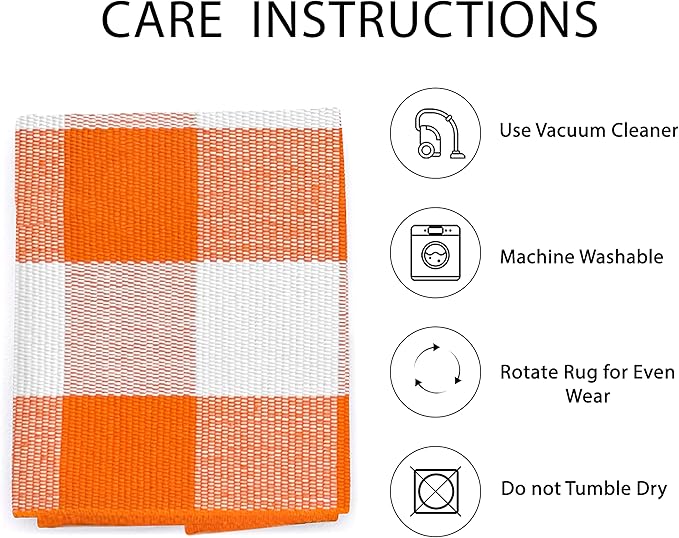 IOHOUZE Fall Buffalo Plaid Check Rug Outdoor Doormat 3x5 Ft Washable Woven Outdoor Indoor Welcome Mats for Front Door/Farmhouse/Entryway/Home Entrance Orange and White Outdoor Rug