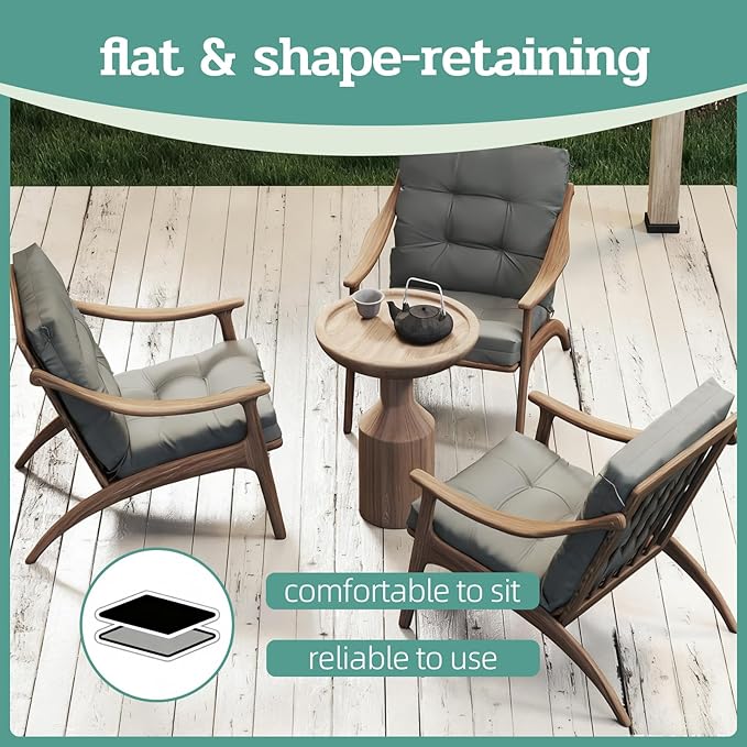 Outdoor Chair Cushions Set of 2, 42x21x4 Inch Patio Cushion for Dining/Rocking Chairs, High Back Soft Seat Pad with Ties, Indoor Outside Use, Fade-Resistant & Waterproof, Light Gray