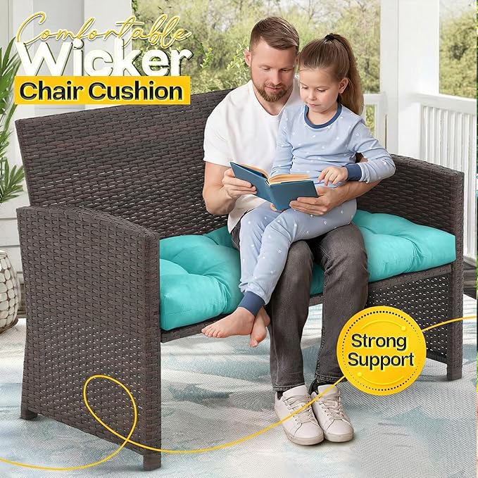 MAGIC ELEPHANT Outdoor Bench Cushion, Memory Foam Loveseat Cushion for Patio Furniture Wicker Chair, Settee Porch Swing Seat Cushion, 44 x 19 Inches (Turquoise)