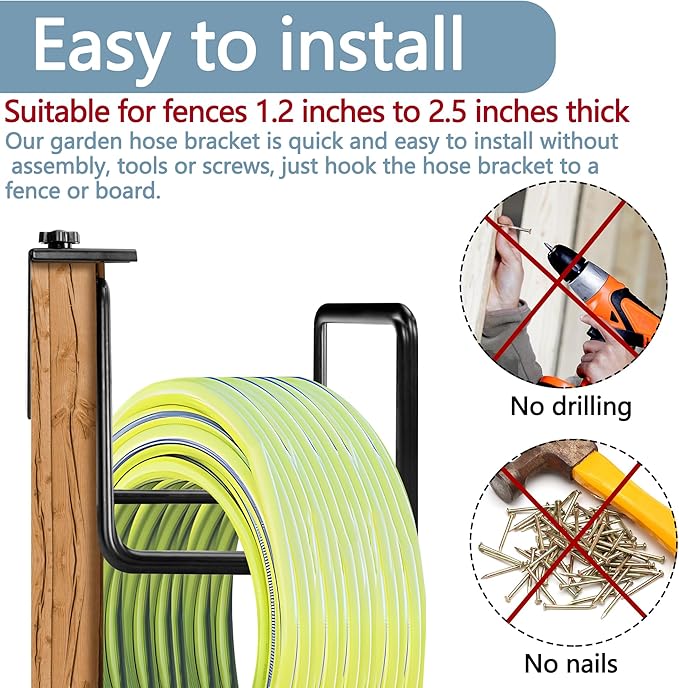 Adnee 2 Pack Garden Hose Holder - Heavy Duty Wall Mount Hose Hanger - Adjustable Hose Reel Hose Hooks for Water Hose Storage and Extension Cords