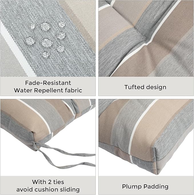 Outdoor High Back Chair Cushions Set of 2,Reversible Lawn Chair Cushion 44 x22 inch,Water Resistant Tufted Adirondack Chair Cushion,for Garden Rocking Chair,Patio Furniture(Gray Stripe)
