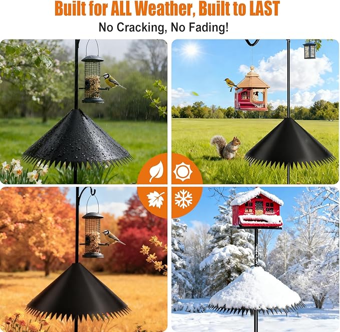 Metal Squirrel Baffle for Bird Feeder Pole, 18 Inch Wide Heavy-Duty, Universal Fit for 0.5-1.5 Inch Poles, Weatherproof & Chew-Proof Squirrel Deterrent, Bird House Guard for Outdoor Shepherd’s Hook