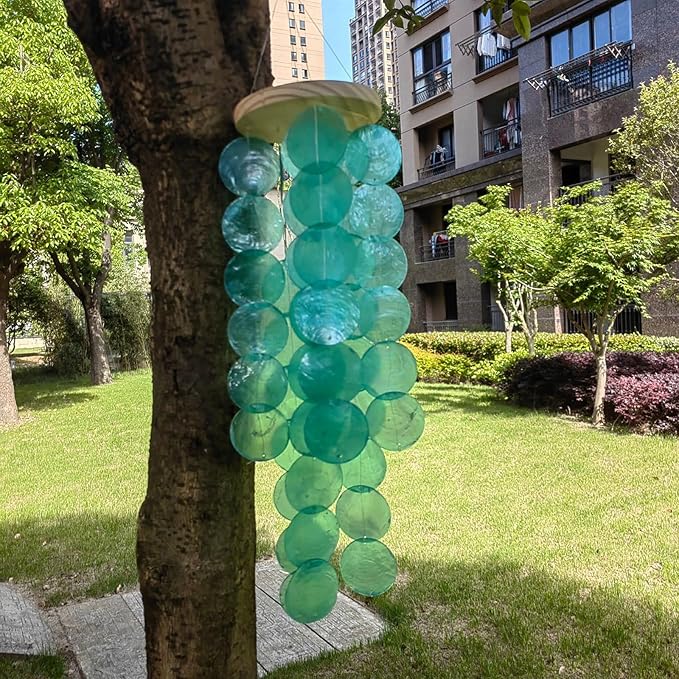 Handmade Colored Capiz Shells Windchimes Coastal Type Decoration for Indoor and Outdoor Use Garden Decoration