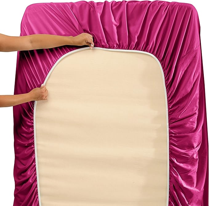 Clara Clark Fitted Sheet, Extra Deep Pocket Fits Deep Mattress, Luxury Soft Fitted Sheet Only, Full - Extra Deep Magenta
