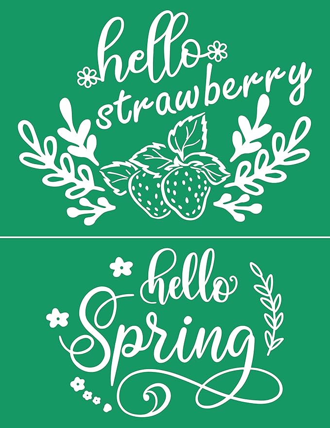 DGAGA Hello Spring Silk Screen Stencils Self Adhesive Screen Printing Stencil Reusable Mesh Stencils Strawberry Chalk Stencils for Chalk Paste Paint on Wood Signs, Fabric,DIY Garden Decor