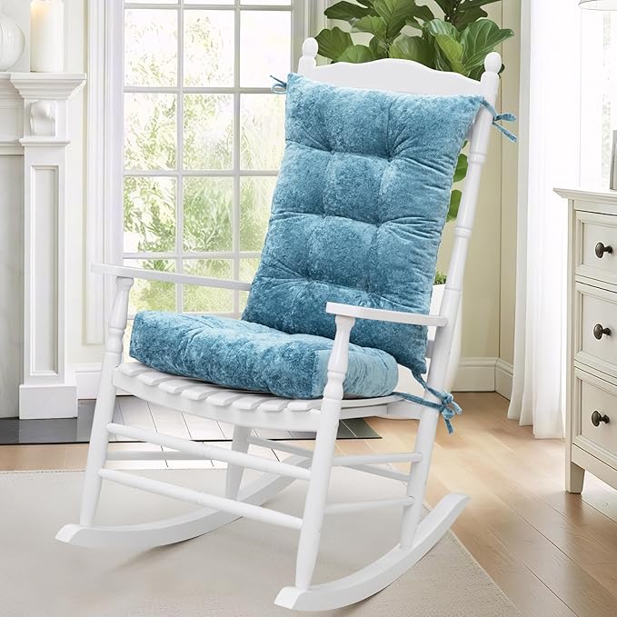 mudilun Rocking Chair Cushion Set - Non-Slip Tufted Rocking Chair Cushions with Ties Soft Indoor/Outdoor Wooden Rocking Chair Seat Pad for Porch Garden Cafe & Nursing