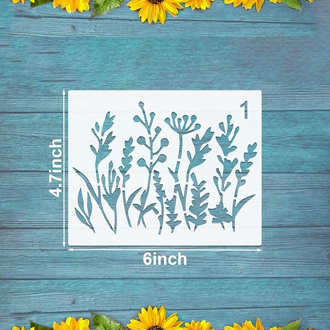 20 PCS Wildflower Stencils for Painting, 6 x 4.7 Inch Reusable Plastic Plant Templates for Painting on Wood Wall, Flowers Leaf Stencils Set for Rock Canvas Drawing Art Tile Home DIY Craft Decor