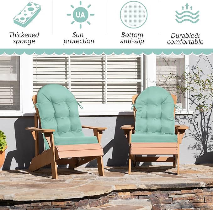 Geelin 4 Pcs Adirondack Chair Cushion High Back Patio Rocking Chair Cushion 44 x 19 x 4 Inch Tufted Weather Resistant Fade Resistant Seat for Patio Rocking Seat (Light Green)