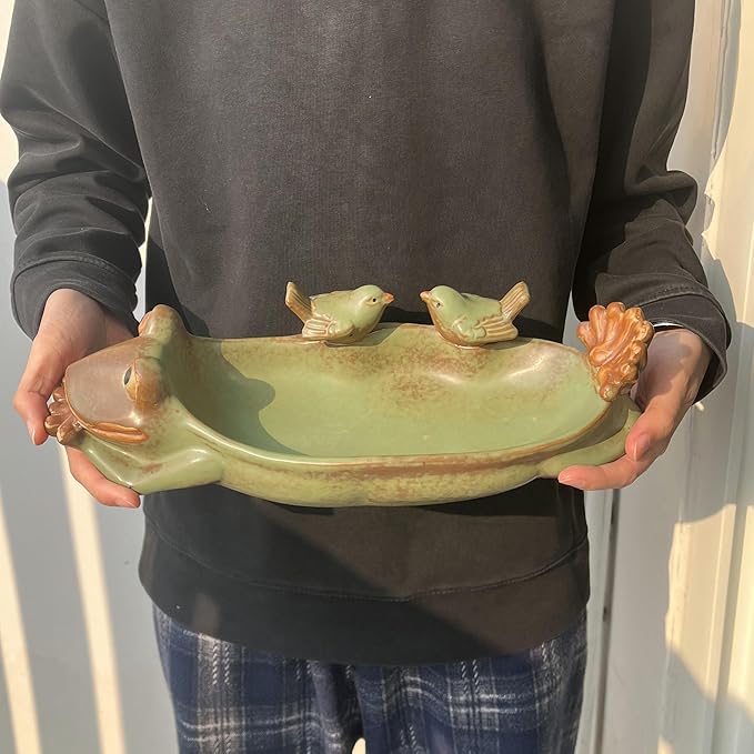 Birdbath Bowl Only, Ceramic Ground Level Bird Baths for Outdoors, Frog Bird Feeder, Water Bowl, Food Holder for Wildlife Garden Stone Terrace Balcony Lawn Outside, Fruit Tray for Home Decoration