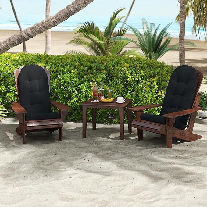 Outdoor Adirondack Chair Cushion, 50x21x4 Inch Rocking Chair Cushions, High Back Patio Soft Seat Pad with Ties, Indoor Outside Use, Fade-Resistant & Waterproof, Black