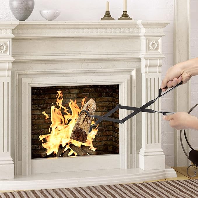 AGM Fireplace Tongs, 26" Fire Pit Accessories Firewood Tongs, Log Grabber for Thick logs, Heavy Duty Wrought Iron FireTongs, Campfire BBQ Stove Tweezers, Outdoor/Indoor