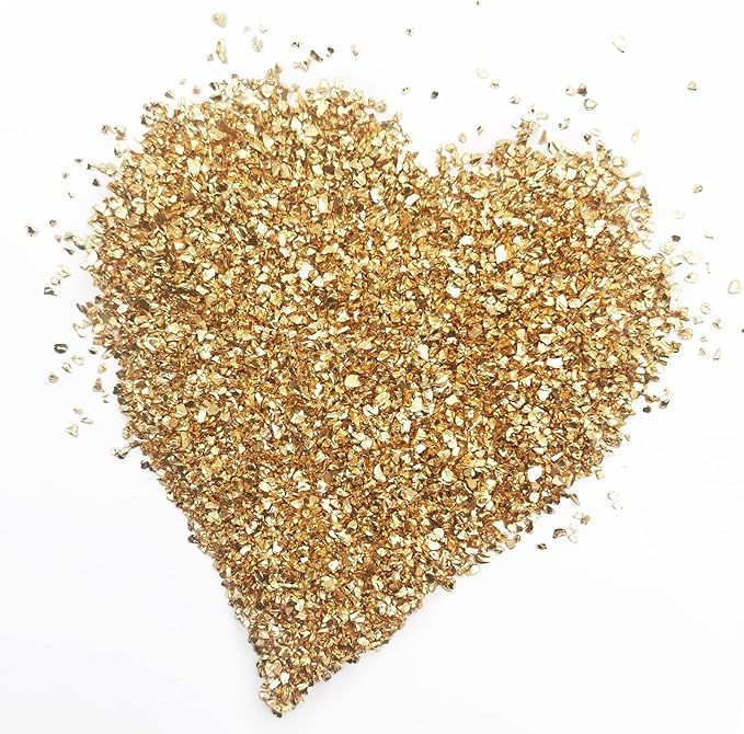 1 lb Crushed Glass Glitter for Crafts, DIY Nail Art, Vase fillers for Centerpieces Table Scatter, Irregular Chips, Wedding Decoration, Home Decor (Gold)