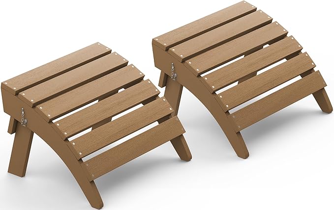 SERWALL Folding Adirondack Ottoman Set of 2, Adirondack Footrest Without Assembly for Adirondack Chair, Brown