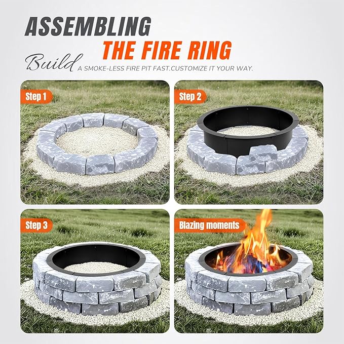 INNO STAGE 31 Inch Fire Pit Ring (35 Inch Outer), Heavy Duty Steel Fire Ring Outside, Large Round Fire Pit Insert, DIY Camping Fire Ring, Above or In-Ground, Black Carbon for Patio Backyard Bonfire