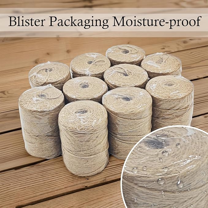 10 PCS Twine String Bulk 6000 Feet Long, 2mm Thin Jute Twine for Crafts, Hemp Rope Wrapping, Packing Gardening, Crochet Knitting Macrame Decor, 600 Feet Each Roll