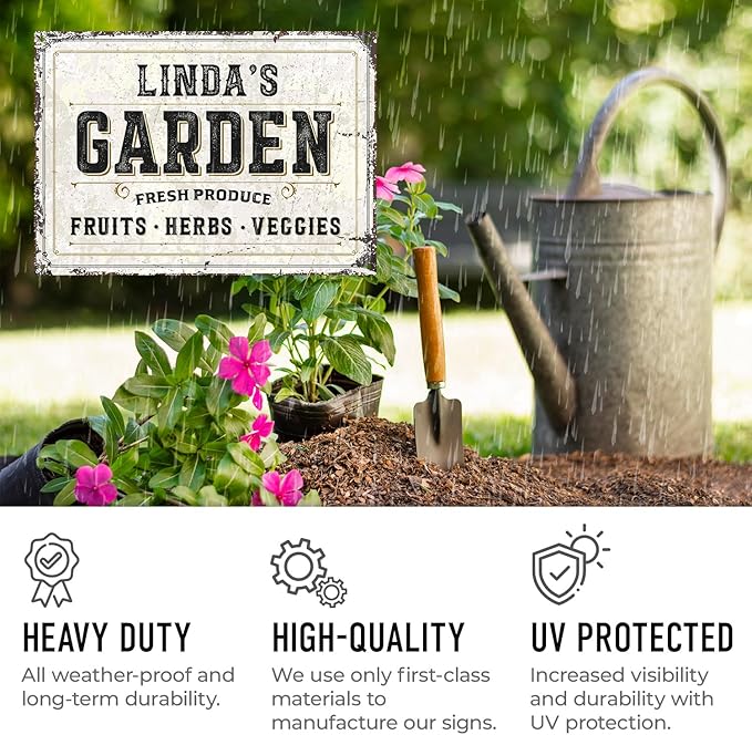 Custom Garden Fresh Produce Sign, Personalized Rustic Name for Backyard, Farm and Décor Sign, 10x14 Inches, Rust Free .040 Aluminum, Fade Resistant, Made in USA by Sigo Signs