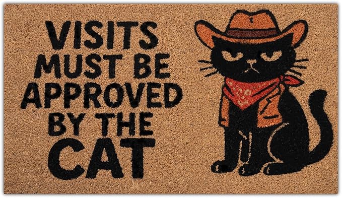 Coir Doormat Outdoor Entrance - Approved by The cat - 17"x30" - Funny Door mats Outside - Welcome mat Funny - Indoor/Outdoor Doormat