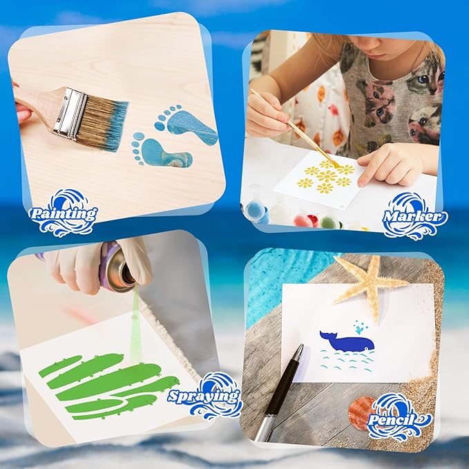 Fainne 100 Pcs 2 Inch Stencils Small Stencils for Painting on Wood Reusable Painting Templates Crafts for DIY Scrapbook, Wood, Wall, Fabric, Rock, Chalkboard, Sign(Hawaiian Style)