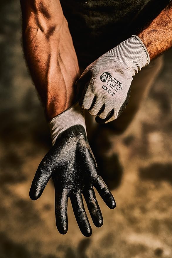 Gorilla Grip Work Gloves, Never Slip Maximum Grip All-Purpose, Gloves for Men, Superior Grip, Polymer Palm