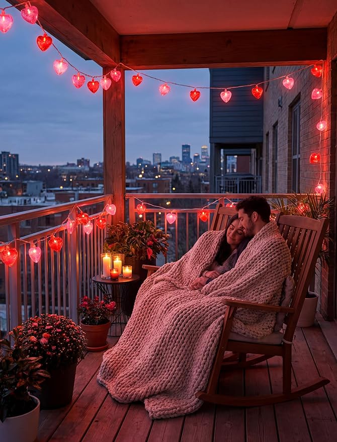 Valentine's Day Decor 8.5Ft Heart Fairy String Lights with 10 Red Pink 3D Lights, Plug in Valentine's Day Love Heart String Lights for Indoor Outdoor Patio Wedding Anniversary Party Decorations