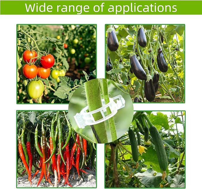 100 Pcs Plant Support Clips,Plastic Clips for Securing Plants,Tomato Vine Clips,Plant Fixing Clips,Garden Clips for Climbing Plants,Grape and Vine Vegetables (100, Green)