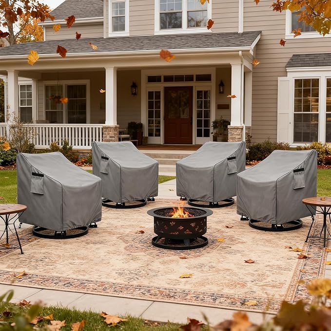 okcool Patio Swivel Chair Cover 4 Pack,Waterproof Heavy Duty Outdoor Chair Covers,Outdoor Swivel Chair Cover for Patio Furniture Covers(35 W x 37 D x 38.5 H inches),Grey