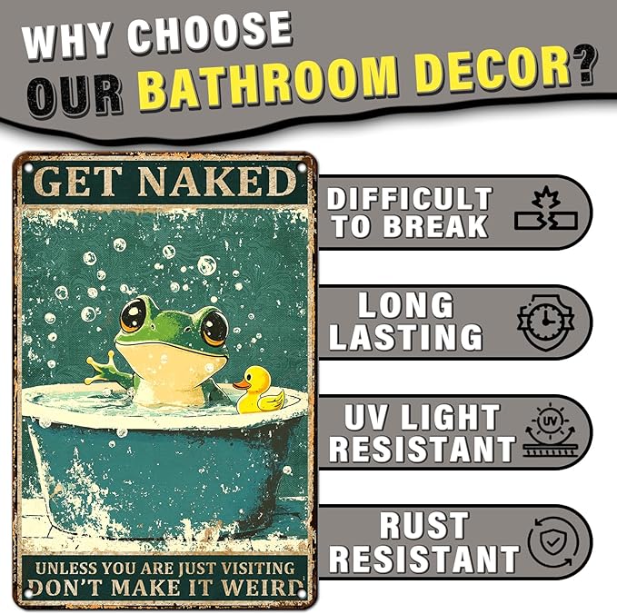 PEACHGARDEN Funny Bathroom Decor Frog Vintage Metal Sign Shower Room Wall Decor Bathroom Toilet Frog Poster 8x12inch