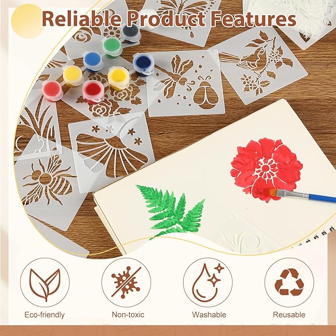 Marspark 72 Pcs Spring Easter Small Stencils for Crafts Reusable 3 Inch Stencils for Painting on Wood DIY Craft Paint Template for Wall Home Decor Card Rock Canvas Drawing Holiday (Flower Plants)