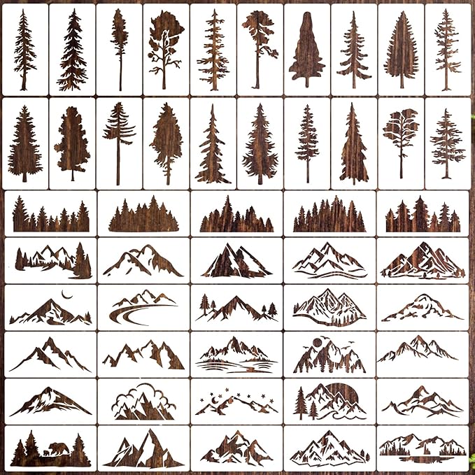 Pine Tree Stencils 4“ Wood Burning Stencils Patterns Reusable Mountain Tree Stencil for Painting on Wood Wall Fabric Decor