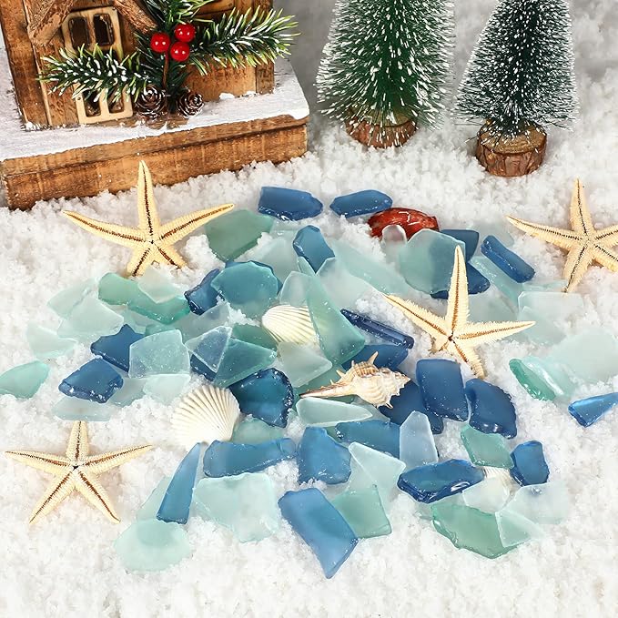 Jetec 11 oz Sea Glass for Crafts Pieces Seaglass Decor Flat Frosted Sea Glass Ornaments Vase Filler Crushed for Beach Wedding Party Decor Home Aquarium DIY Craft Supplies(Blue, White, Green)