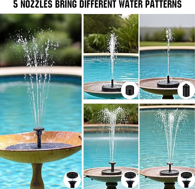 ECO-WORTHY 5W Small Solar Water Fountain Pump, 5W solar panel Outdoor Submersible Water Fountain Pump with 10FT Cables and 8 Nozzles,suit for Bird Bath,small pond