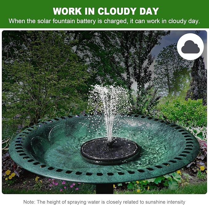 Yzert Solar Fountain with 2000 mAh Battery Backup Works in Cloudy, Glass Solar Powered Bird Bath Fountains with 7 Nozzles, 3.5 W Solar Fountain Pump for Birdbath,Garden, Outdoor, Pond (Black)
