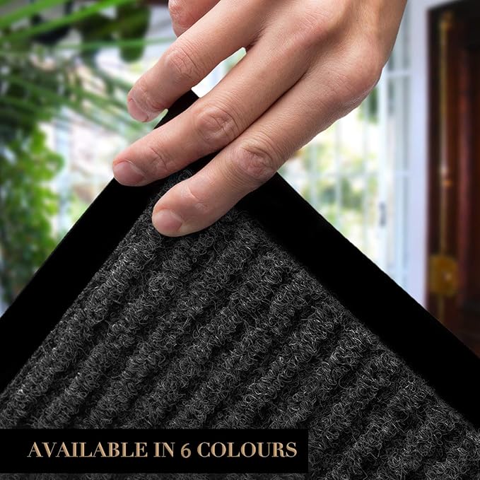 LuxUrux Striped Black Door Mat - Heavy Duty, Indoor/Outdoor, Easy to Clean, Waterproof, Low-Profile (4 x 8 Feet) - Ideal for Entry, Patio - Durable Solution for High-Traffic Entrance Ways